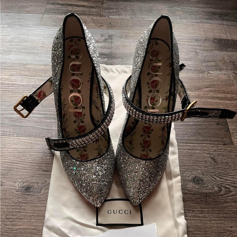 Gucci Silver Glitter Heels Gem